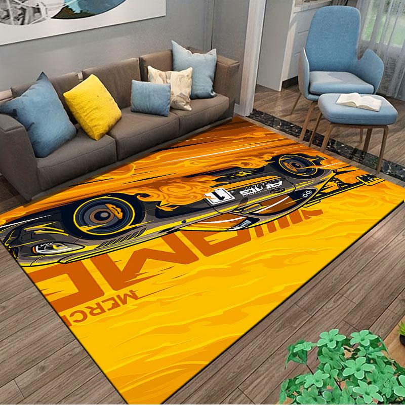 Speeding Car Graphic Carpet suitable as a non-slip mat for the living room or bedroom sofa