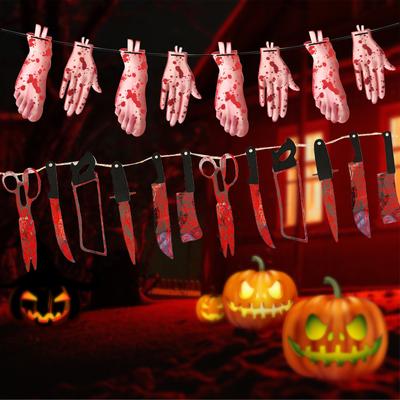 8FT Halloween Bloody Banner Faca Assustadora Pendurada Banner Halloween Bloody Garland Banner para