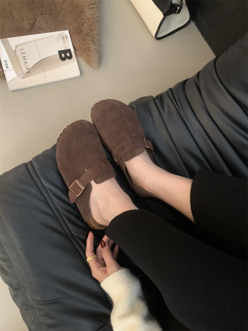 

Ретро сумка голова полутапочки универсальные осень и зима однопедальные Boken одинарные туфли женская обувь 39 кофейный