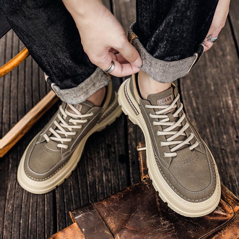 Fashion Leather Men's Lace-Up Flats New Brand Men Casual Oxfords Shoes All-match Male Walking Shoes Leather Fashion Skate Footwear Men