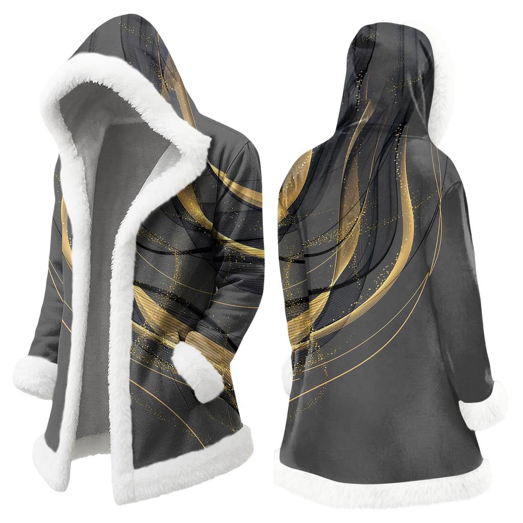 Unisex Casual And Fashionable Plush Collar Hooded Long Sleeved Floral Gradient Printing Jacket