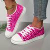 Women's Rose Red Fashion Sequin Lace-up Round Head Shoes