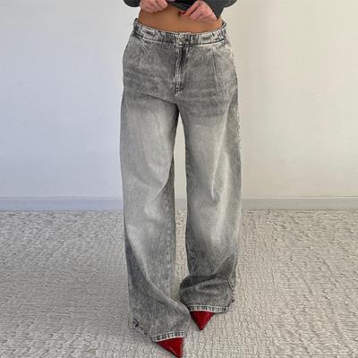 Fashion Low Waist Baggy Straight-leg Jeans Women Retro Denim Wide Leg Trousers Versatile Causal Streetwear