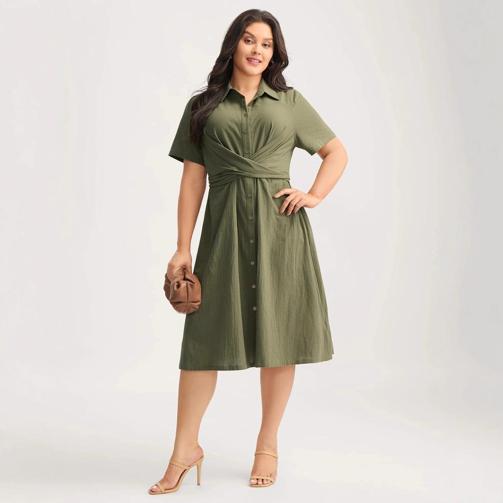 New Casual Button Dress Polo Collar Tie Short-sleeved Summer Dress