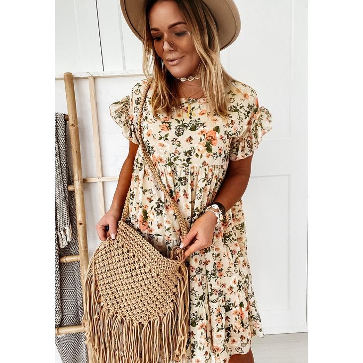 Letnia sukienka damska z krótkim rękawem, okrągłym dekoltem i seksownym nadrukiem