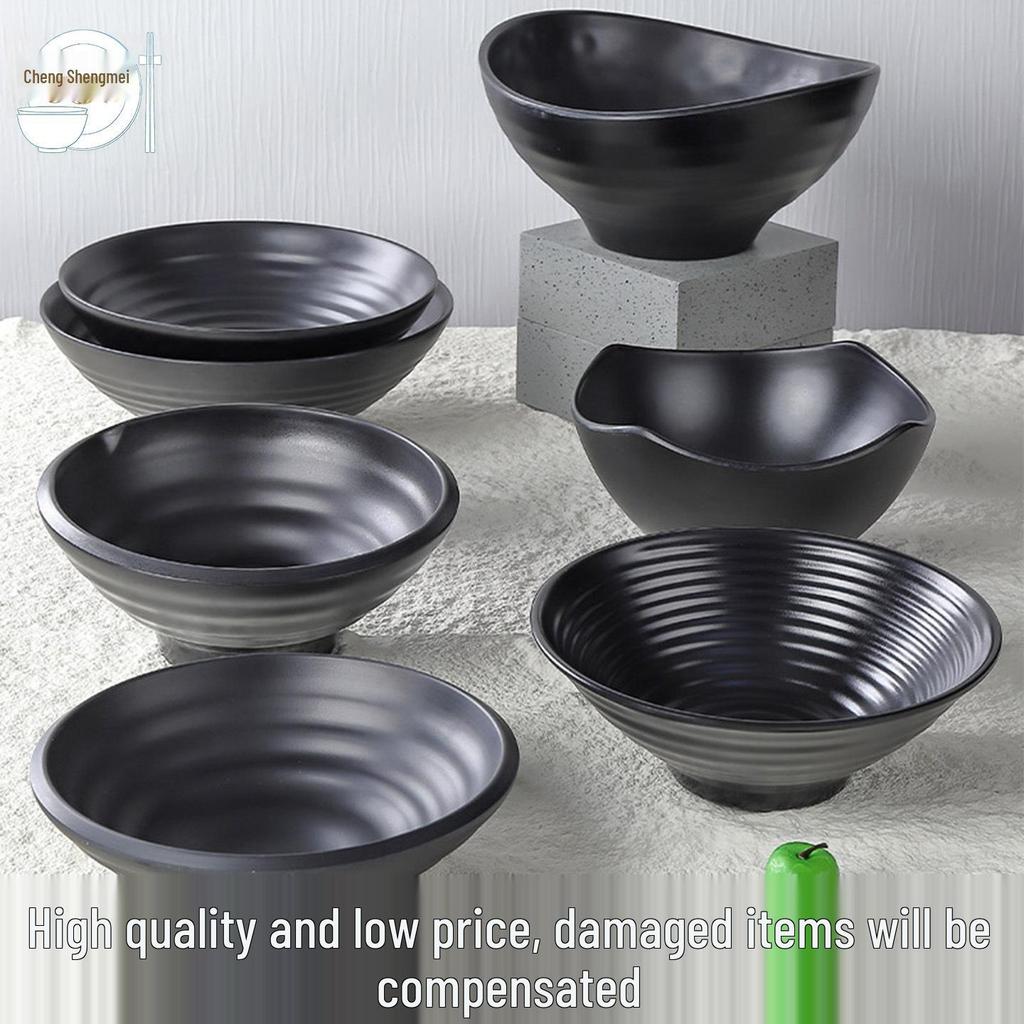 Melamine Black Matte Wide Mouth Noodle Bowl - Drop-Resistant, Perfect for Ramen, Luosifen, Mala Tang