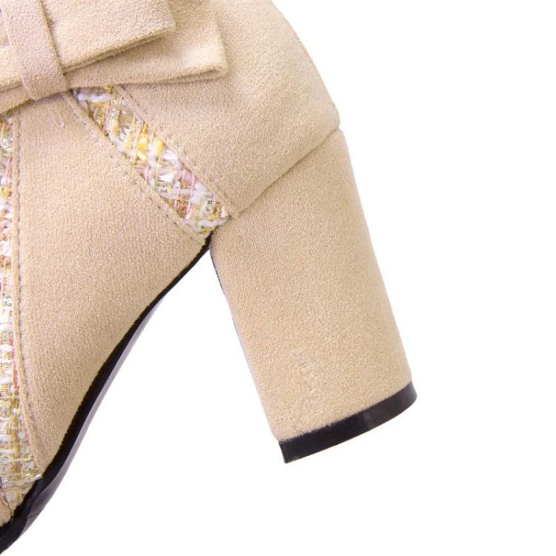 Womens Short Boots High Block Heel Pointed Toe Suede Ankle Winter Fashion