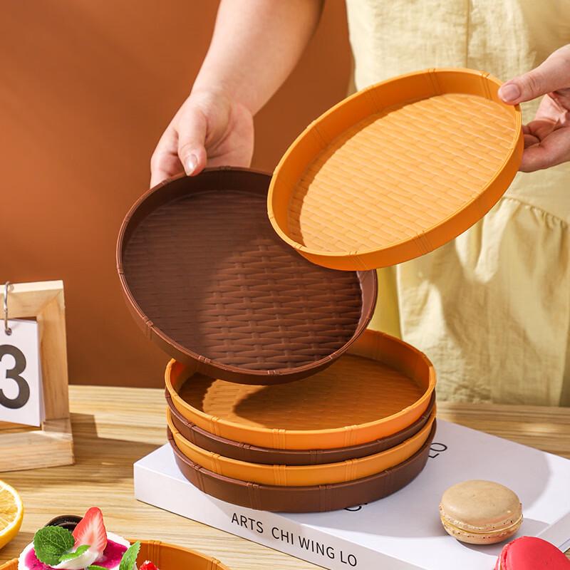 Imitation Bamboo Round Plastic Snack Tray Set