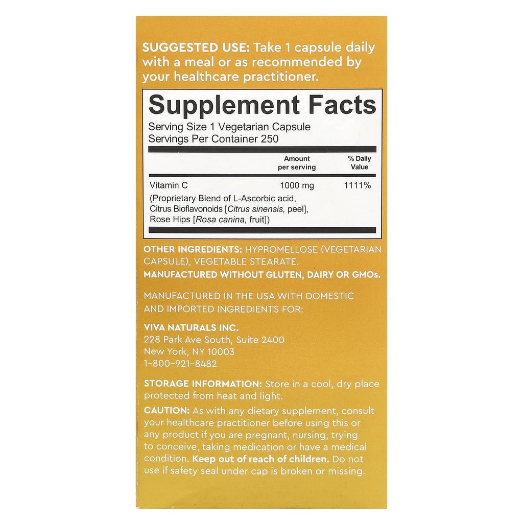 Vitamin C, 1,000Mg, 250 Veggie Capsules