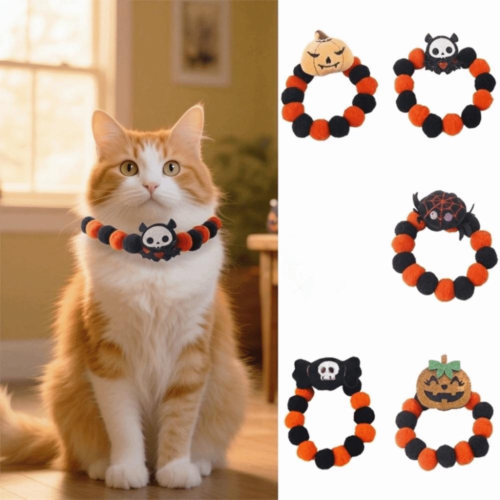 Adjustable Rope Orange Dog Collar Soft Cat Collar Cute Halloween Pet Collar Party