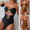 Women S Solid Color Sexy Strapless Removable Strap One Piece Swimsuit