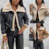 Artificial Leather Jacket Women's PU Short Thick Warm Black Coat Women Pilot Retro Lapel Velvet Coat Winter Women's Top
