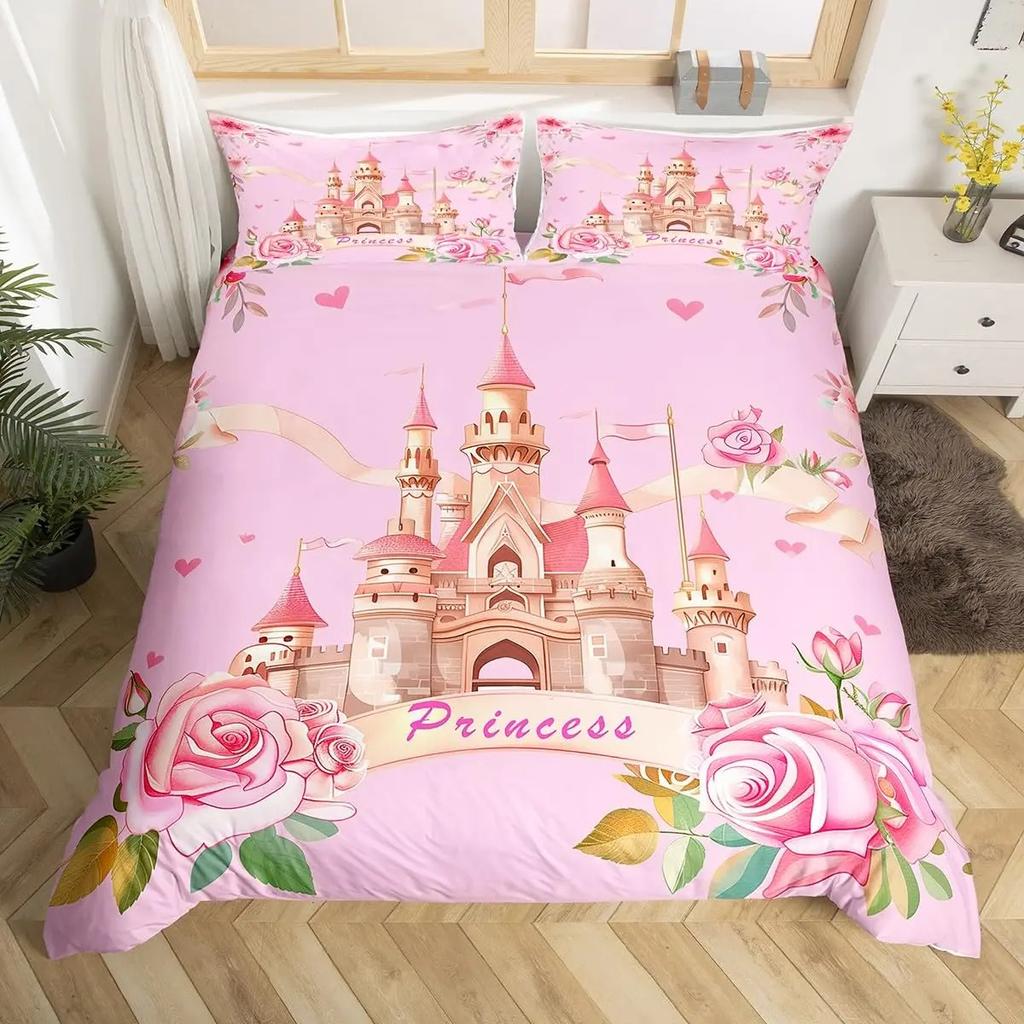 Rainbow Castle Duvet Cover King Queen Boys Girls Cartoon Girly Bedding Set Princess Castle Comforter Cover Bedroom Quilt Cover