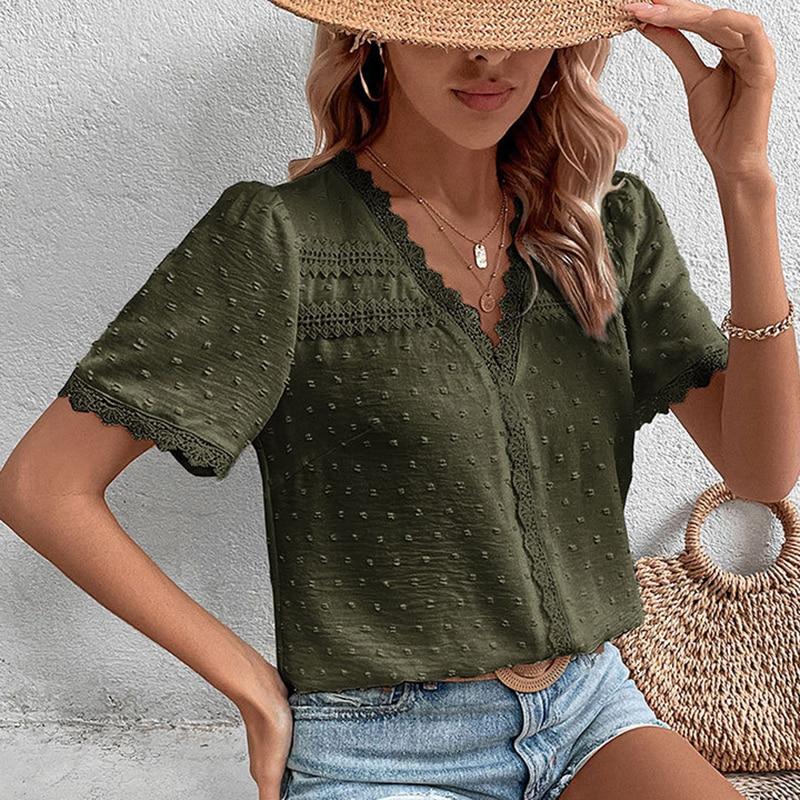Fashion Vintage Puff Sleeve V-neck Shirt Women 2026 Summer White Blouse Woman Casual Short Sleeve Ladies Tops Blusas Mujer 27122