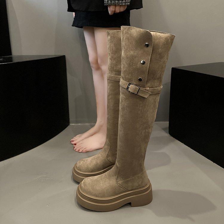 [Ziyan] Two-wear Folded Thick-soled Boots for Children, New Thick-heeled Knee Knight Boots In Autumn and Winter 2025