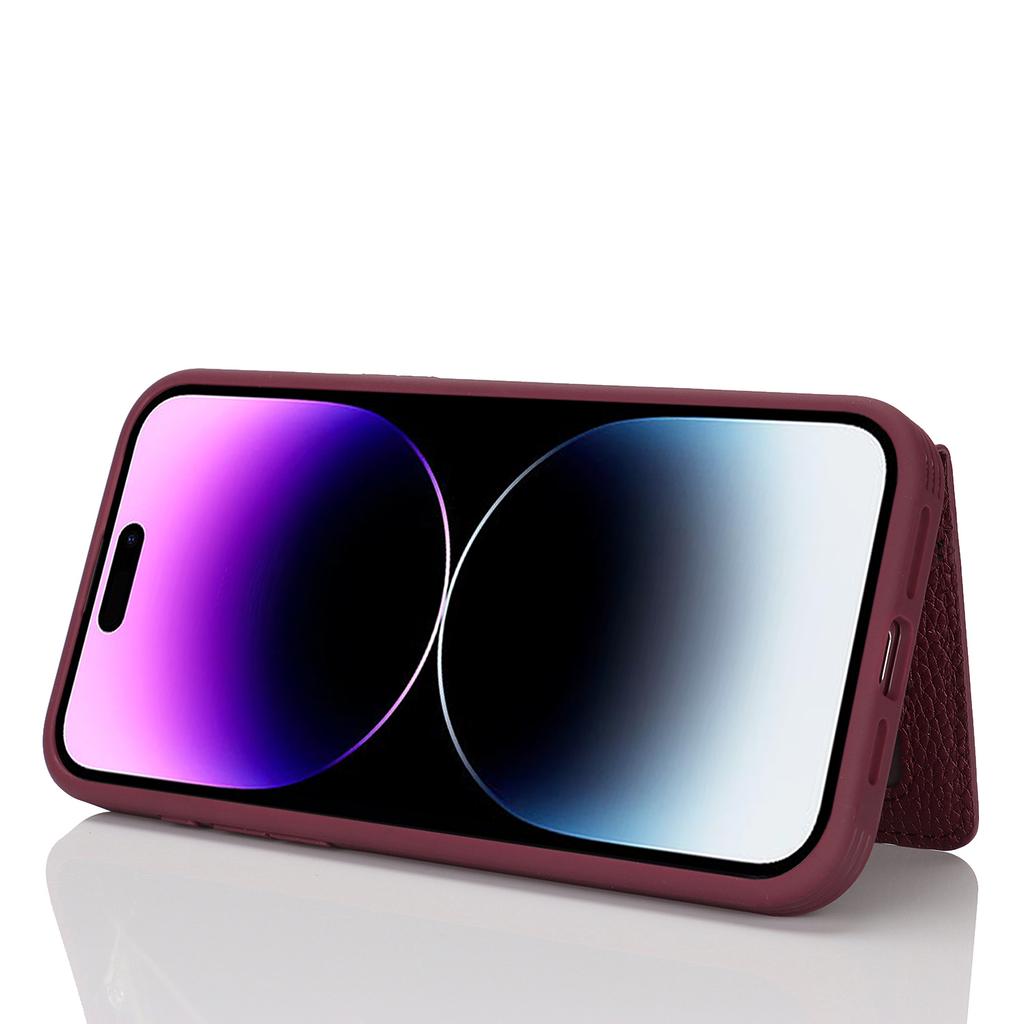 For iPhone 14 Pro Max Case Litchi Textured PU Leather + TPU Kickstand Phone Cover with Card Slot