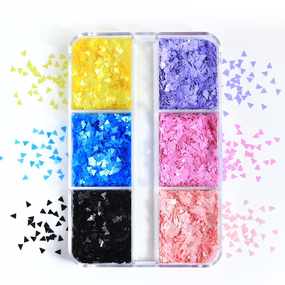 

6 цветов/коробка треугольные пайетки для украшения ногтей, материалы для дизайна ногтей своими руками, для принадлежностей для нейл-арта для женщин и девочек, декоративные элементы
