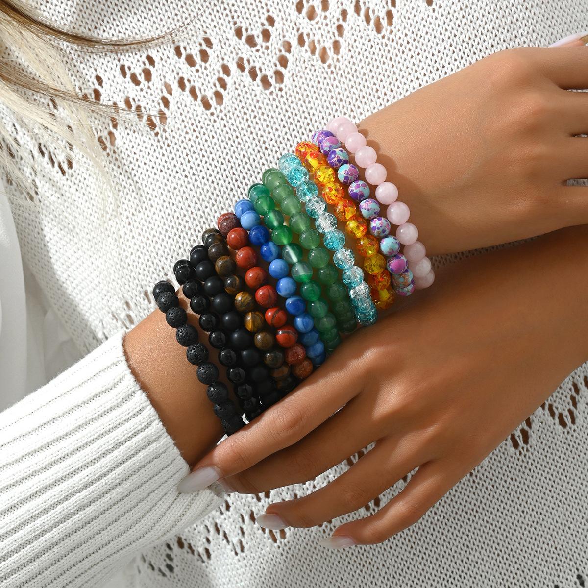 

Популярный женский комплект браслетов из бисера, натуральный камень, ручная работа, универсальный браслет, браслет.