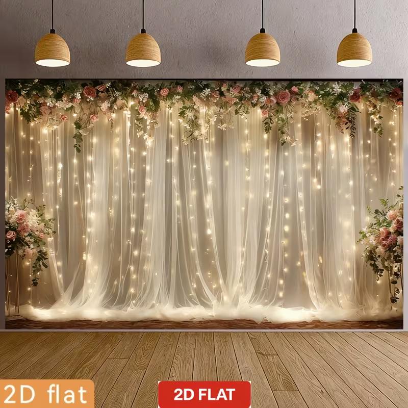 

2D Romantic Sheer Curtain with Lights Backdrop Elegant Wedding Party Background 47.2x31.5inch/120*80cm