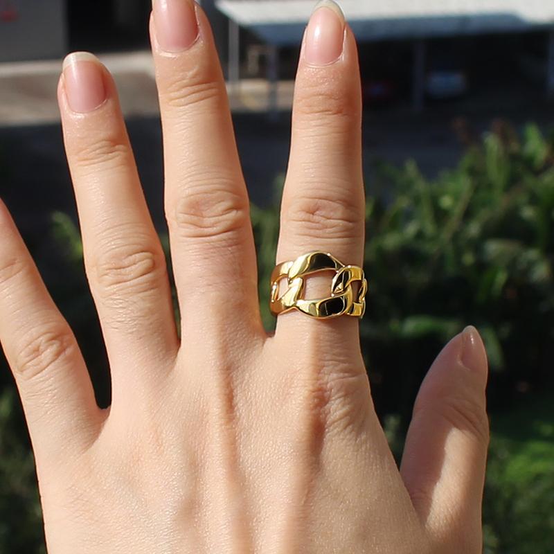 Fashion Cuban Link Chain Design Ring 14mm Wide 316L Stainless Steel Hollow Irregular Anillo Bague for Creative Fashion Jewelry