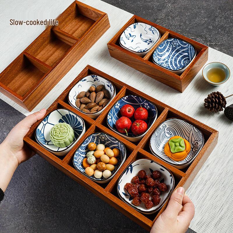 Nine-Grid Wooden Snack & Fruit Serving Tray