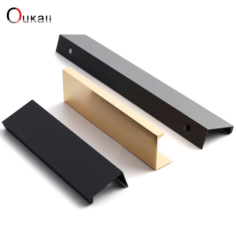Oukali Simple 800mm Aluminum Profile Hidden Handle Embedded Kitchen Wardrobe Profile Drawer Cabinet Furniture 128Mm Gold Handles