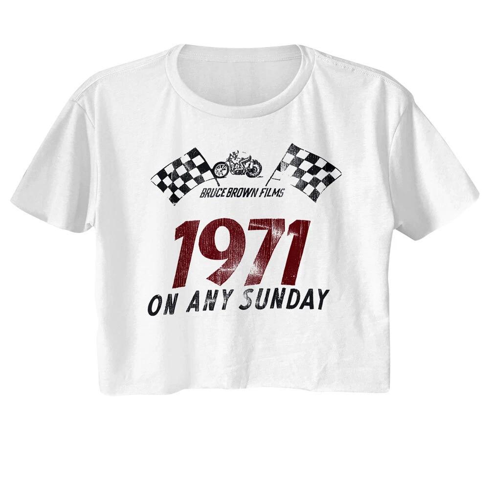Bruce Brown Films On Any Sunday 1971 Flags Motorbike Women s Crop Top T Shirt L