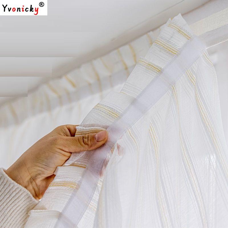 Zelfklevende Korte Gordijnen Zonder Boren Zelfklevende Raambekleding Slaapkamer Woonkamer Verticale Strepen Linnen Cortinas Woondecoratie 1pc W90 H150 cm