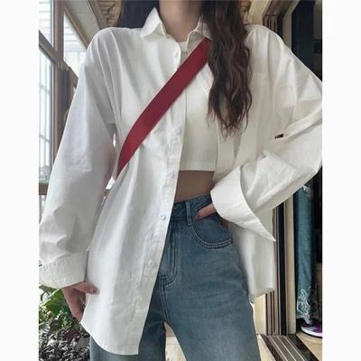 Single Breasted White Blouse Women Casual Lapel Cotton Loose Women Shirts Elegant Fashion Office Ladies Blouses And Tops 29949
