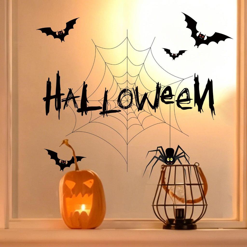 Halloween Removable Static Cling Stickers: Ghost, Spider Web & Bat Decor for Glass