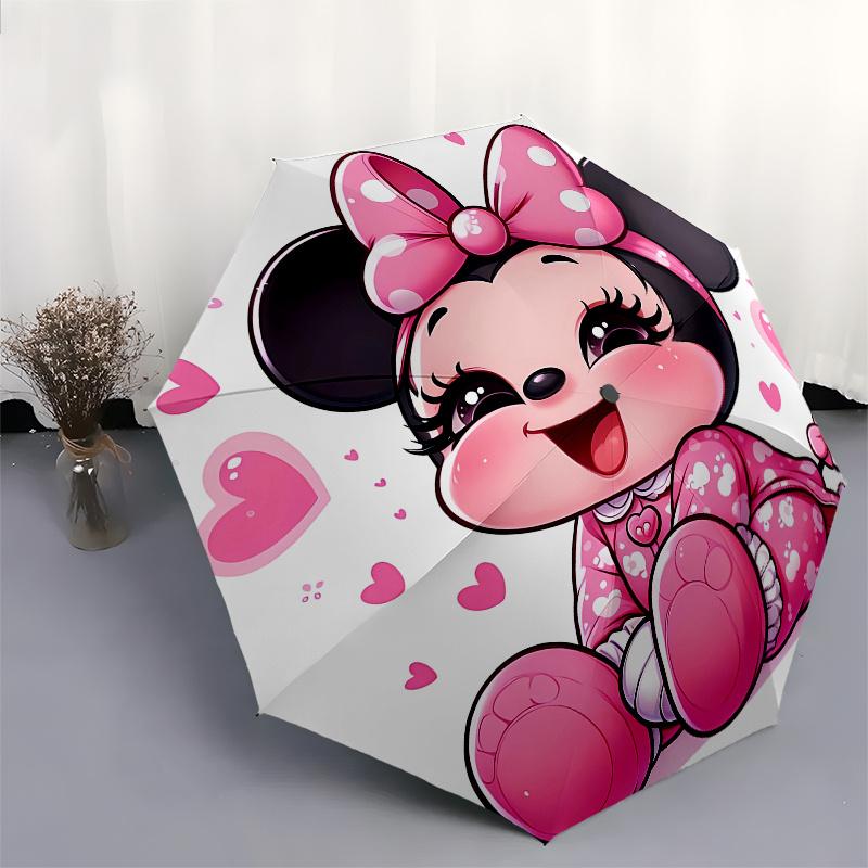 Disney Minnie Mouse Manual Opening and Closing Umbrella - 8-Rib Reinforced Folding Design, Lightweight
