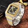 MISSFOX Luxury Diamond Watches for Men Hip Hop Style Bling Bling Iced Out Wristwatch Fashion Square Stainless Steel Waterproof Clock