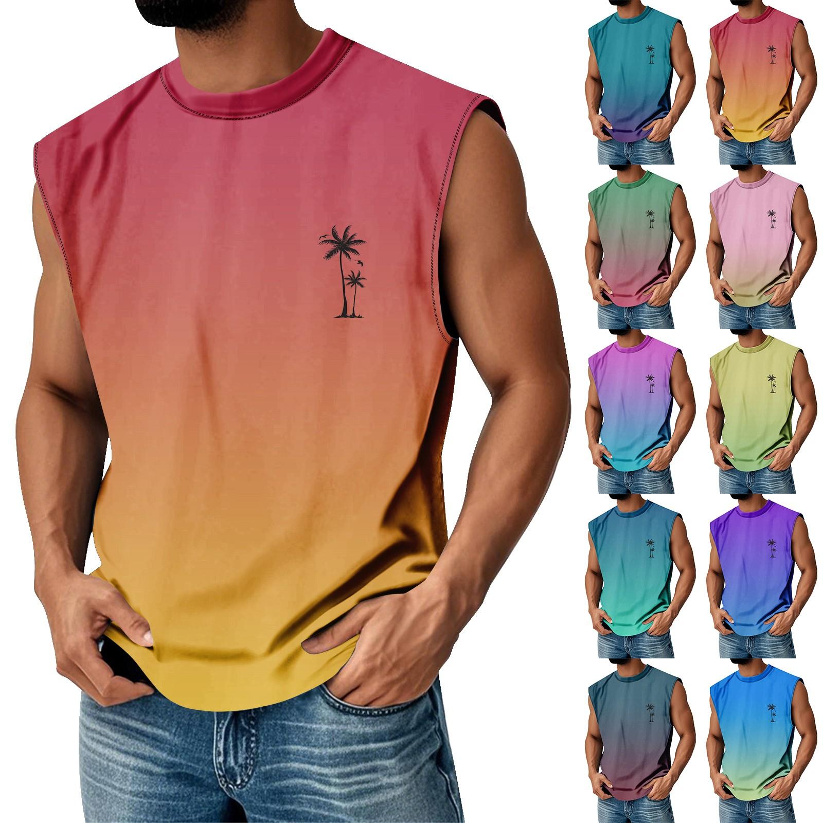 

Мужская летняя майка без рукавов с принтом, круглым вырезом и градиентом, спортивная, в стиле кэжуал S