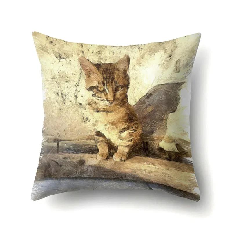 Polyester Throw Pillow Cover Home Decoration Throw Pillow Car Throw Pillow Lovely Animal Cat Print Cushion Cover