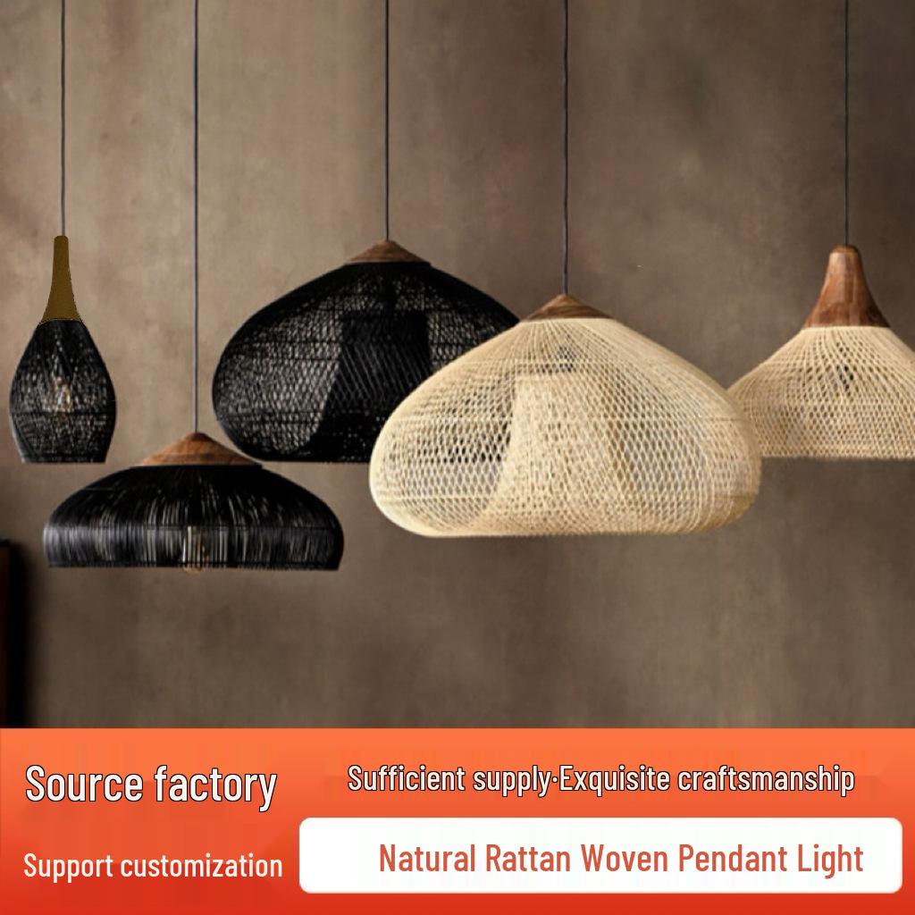 Southeast Asian Wabi-Sabi Rattan Pendant Light for Restaurants, Homestays, Tea Rooms, and Zen Spaces - Vintage Handmade Woven Design