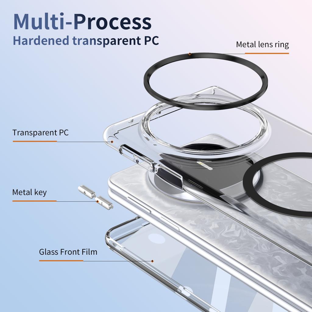HD Transparent Magnetic Case For Huawei Mate X3 X5 X6 XT Foldable Crystal Clear Cover With Clear Tempered Glass Screen Protector