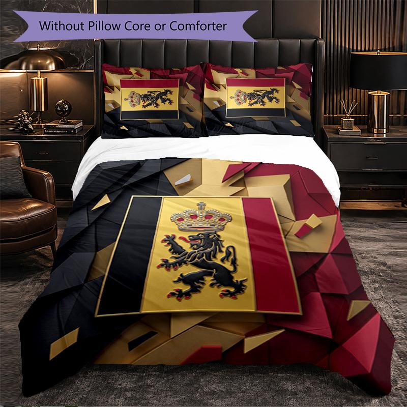 Belgium Football Pattern 3 Pieces Bedding Set Soft Microfiber Duvet Cover with Pillow Cases for Bedroom