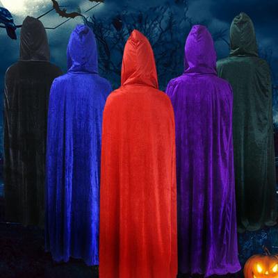 Halloween Adults Cloak Cape Golden Velvet Cosplay Hooded Robe Full Length Dress Coat Witch Vampires Halloween Costume Accessories