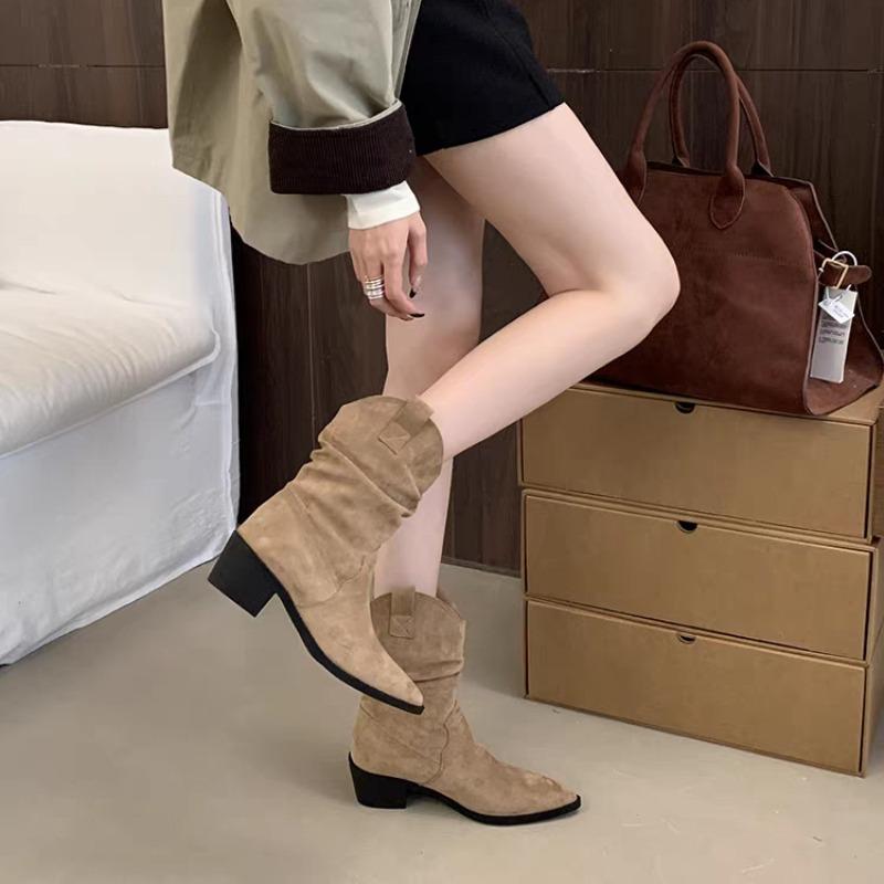 

New Winter High-heeled Non-slip Comfortable Fashion Boots Square Toe Square Heel Solid Color Fashionable Casual Women s Boots 35 хакі