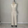 Women's Sleeveless Vest and Wide Leg Pants Set, Light Beige