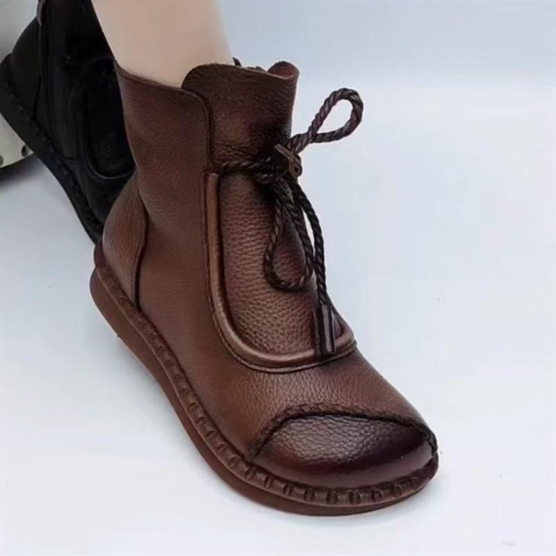 Autumn and Winter New Retro Boots Fleece Thickened Cotton Boots Women's Soft-soled Soft-faced Casual Women's Short Boots