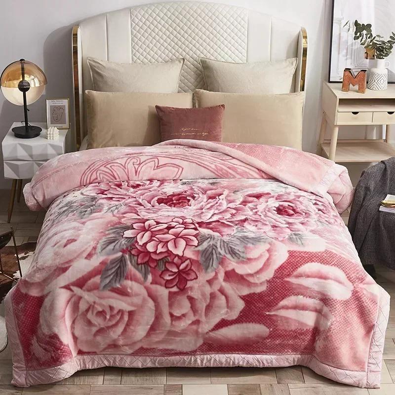 Luxury Heavy Double Layer Raschel Blanket Thickened Warm Plush Winter Blankets for Bed Vintage Floral Soft Weighted Comforter