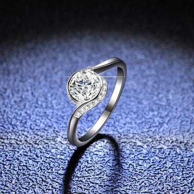 D Color Moissanite Ring S925 Sterling Silver Ring One Carat Round Package Moissanite Women's Wedding Ring Proposal Diamond Ring Gift for Girlfriend