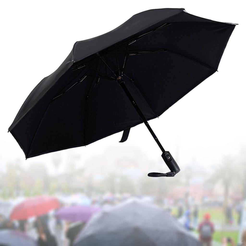 8 Rib Travel Umbrella with Cooling Fan Strong Compact Wind Resistance Three Folding Sunny