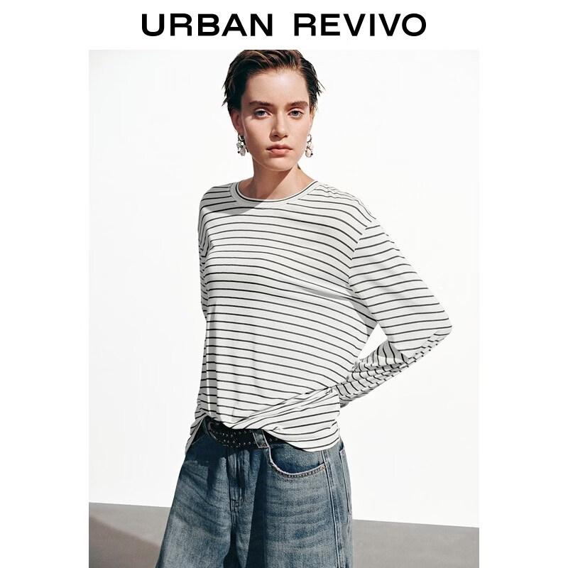 UR Women's Casual Color-block Stripe Loose Long-sleeve T-shirt