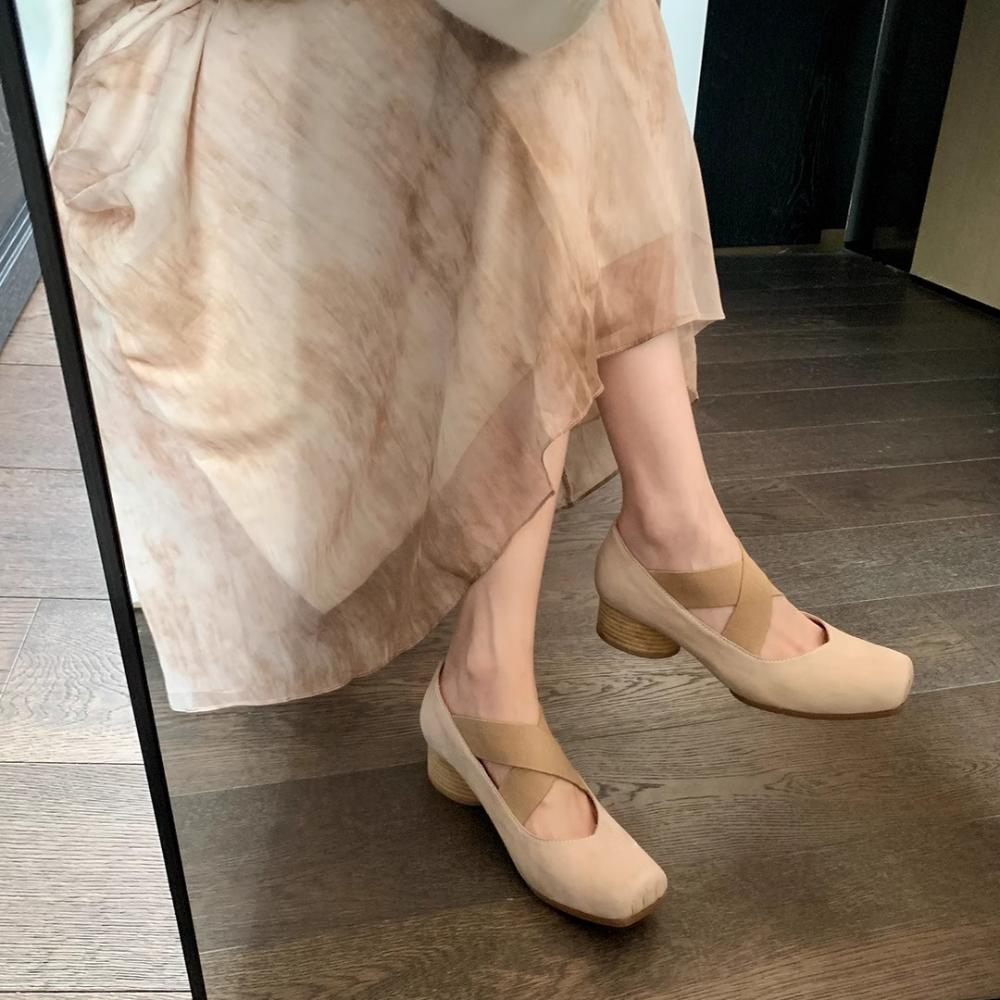 Mary Janes Shoes Woman Elastic Ankle Strap Heels Elegant Ladies Goth Lolita Chunky Heel Pumps Round Toe Moccasins Girl