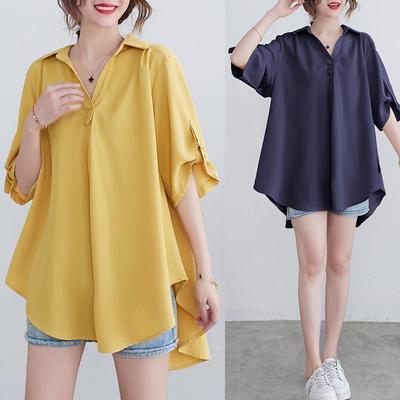 Summer Women's Chiffon Shirt Loose Belly Covering Plus Size Korean Sle A-Line Slimming Waistcoat Breathable Casual Blouse