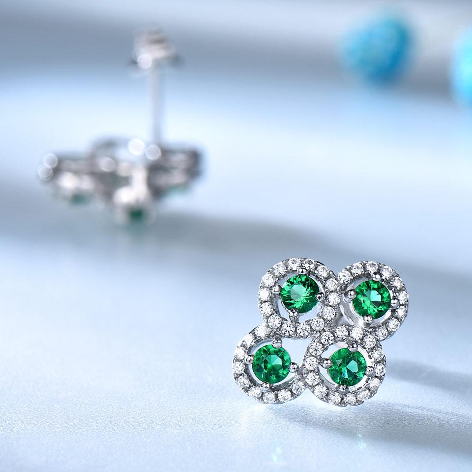 Nano Emerald Flower Earring 925 Sterling Silver Flower Green Zircon Stud Earrings