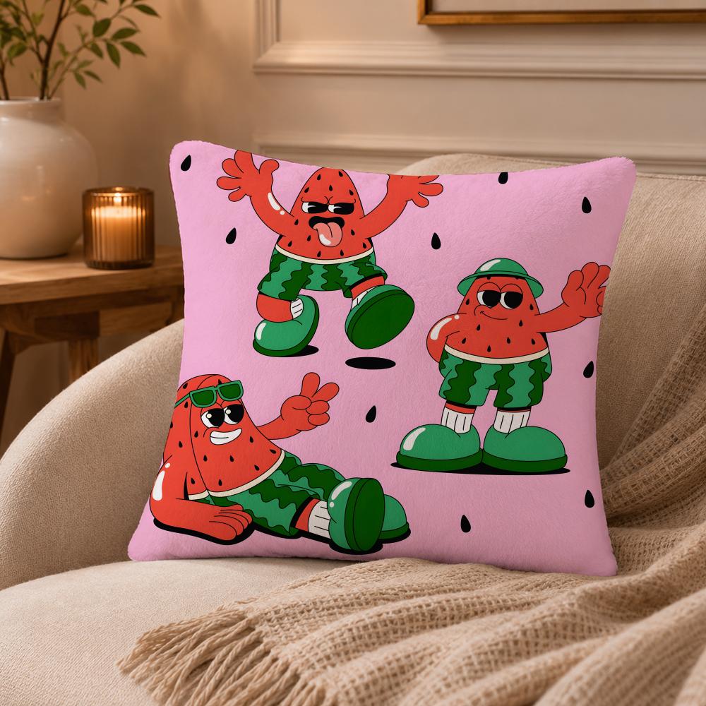 Watermelon Cushion Cover Anti-dustmite Pillowcase Invisible Zipper Silky Short Plush Sofa Cushion Cover