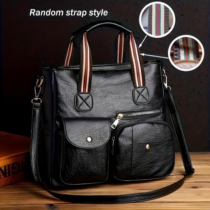 Fashionable retro tote bag, multi-compartment shoulder bag, large capacity crossbody bag, daily commuting, travel handbag, work bag, backpack чёрный
